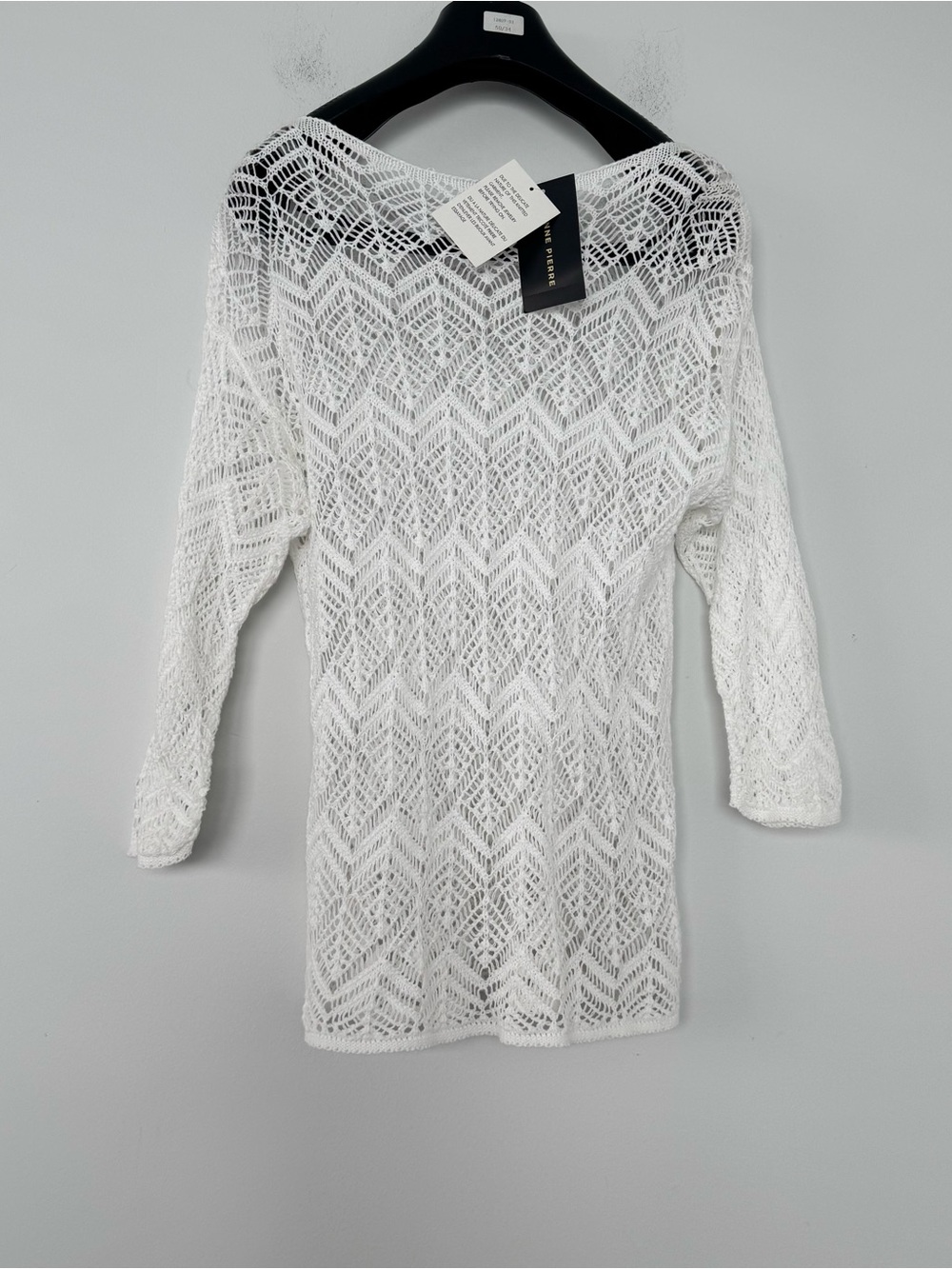 NWT Jeanne Pierre Open Knit Sweater Top Women L White Crochet Fairycore Babydoll